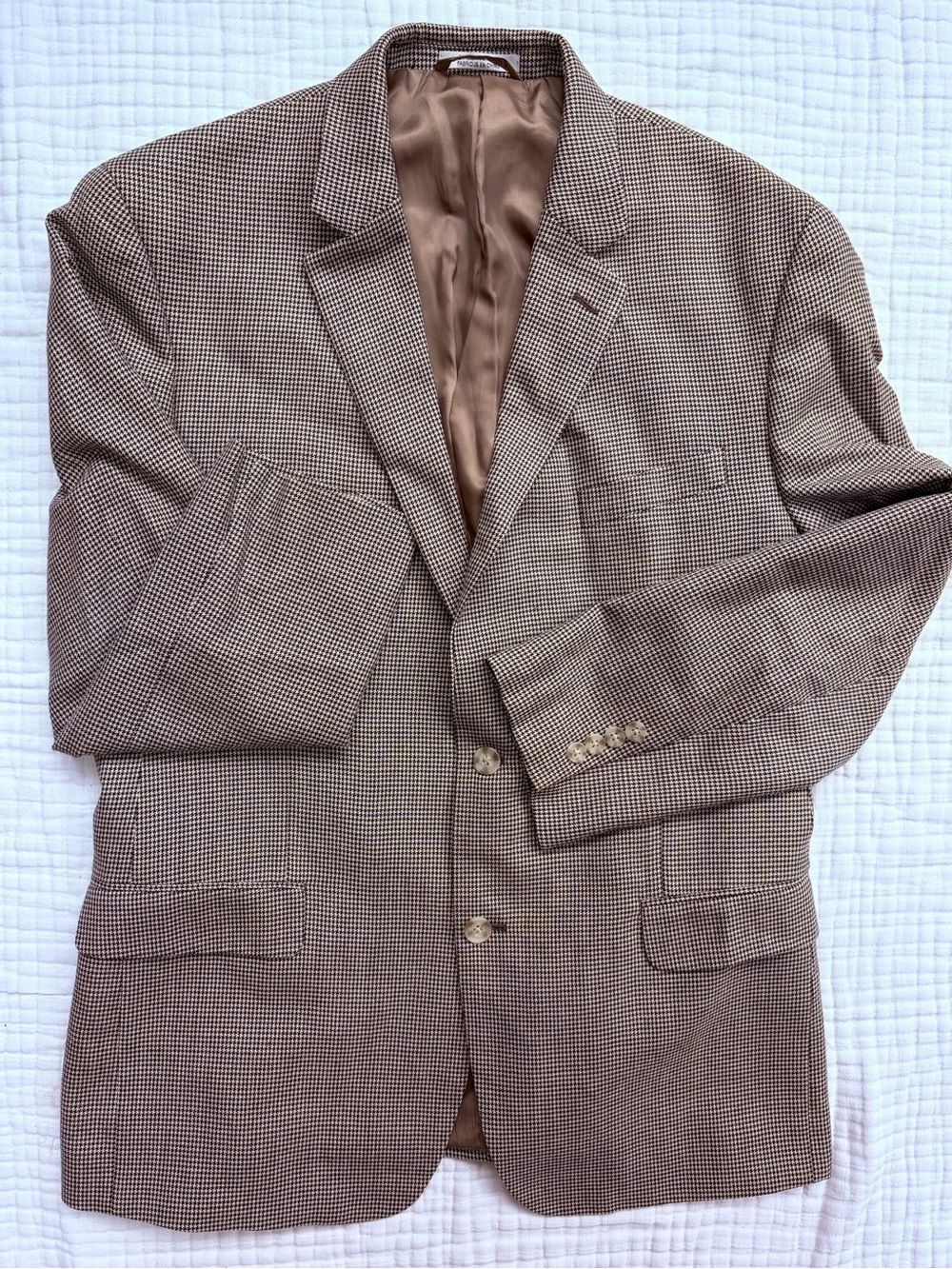 Black Brown 1826 Men’s Houndstooth Wool Silk Sport Coat Blazer 44R Brown Tan